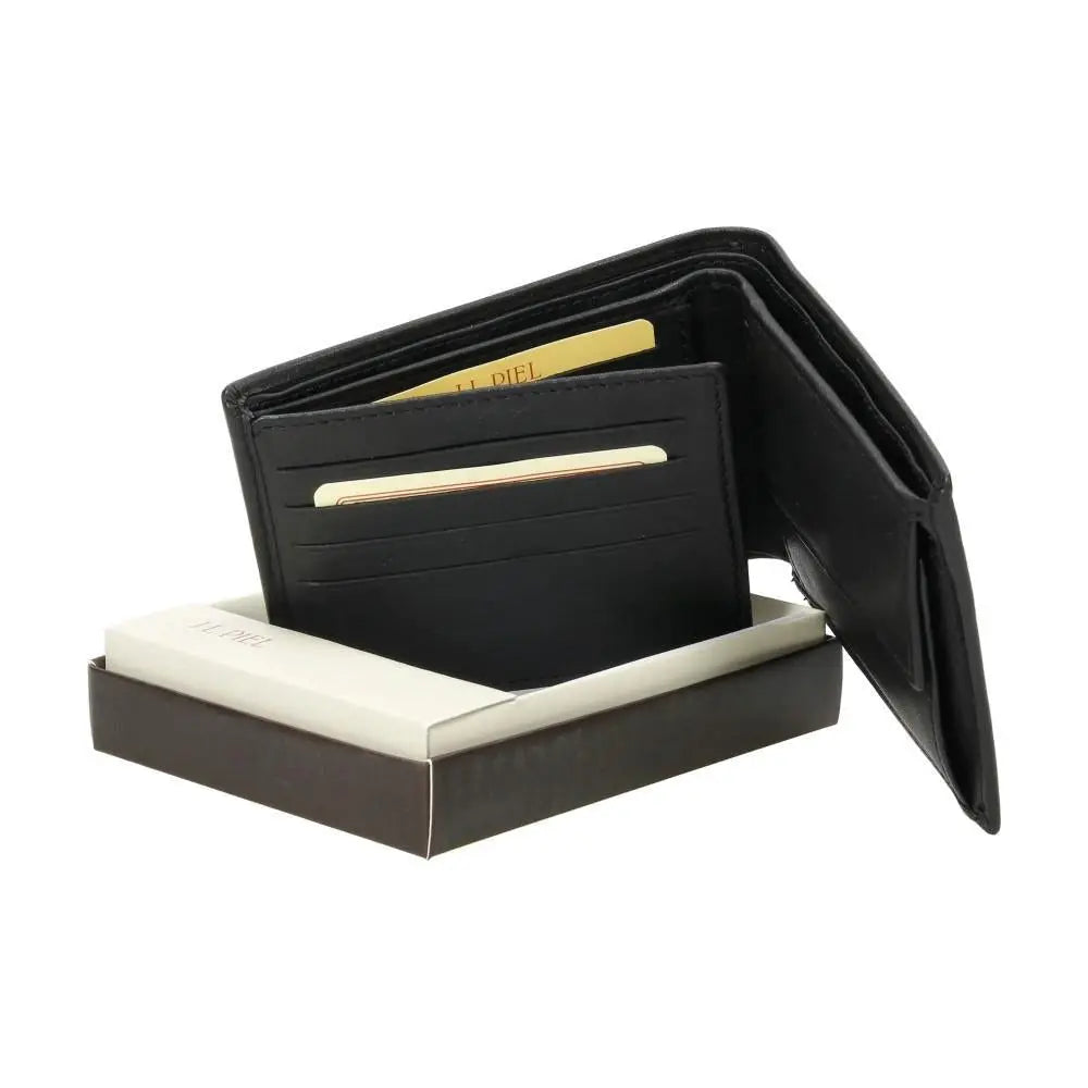 Cartera de piel J.L Piel presentada en caja individual, ideal para regalo gracias a su diseño clásico y elegante.