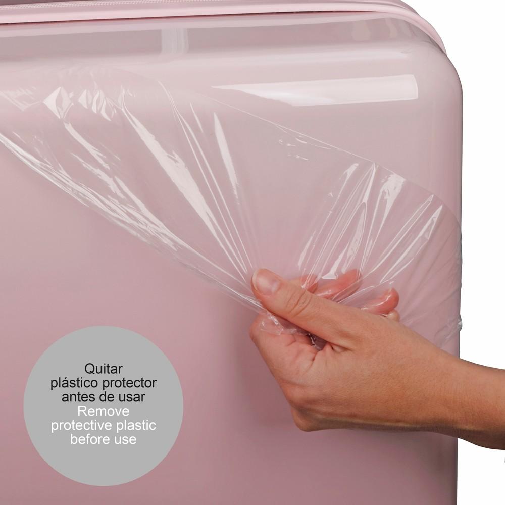 Acabado Brillante: Un recordatorio para estrenar tu maleta: retira el film protector para revelar el brillo total del modelo Life.