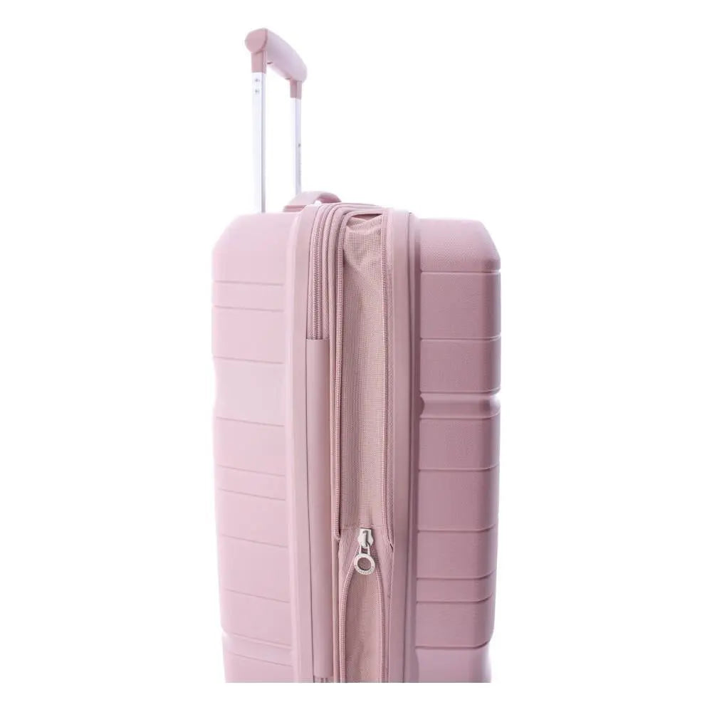 Vista del sistema de expansión que permite ganar capacidad extra en la maleta Boxing rosa.