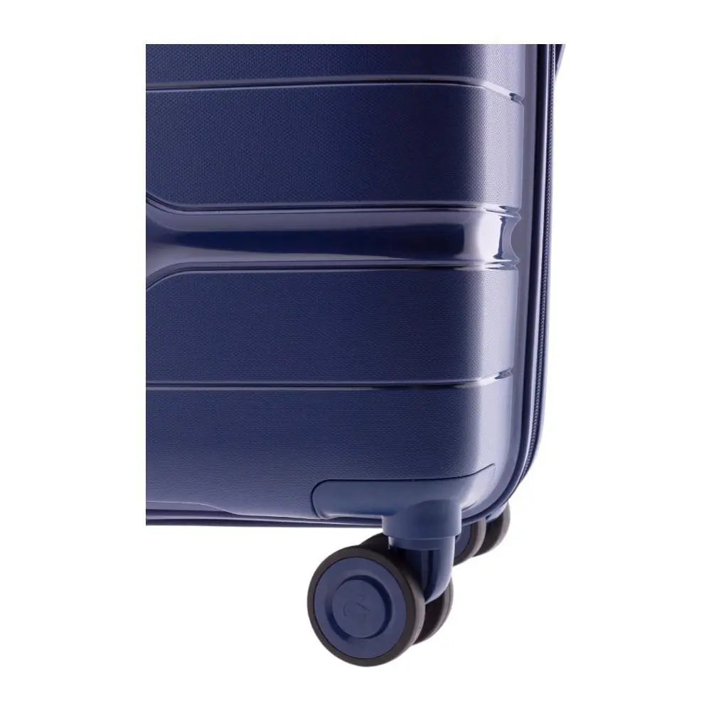 Primer plano de la rueda doble multidireccional y silenciosa de la maleta Boxing.