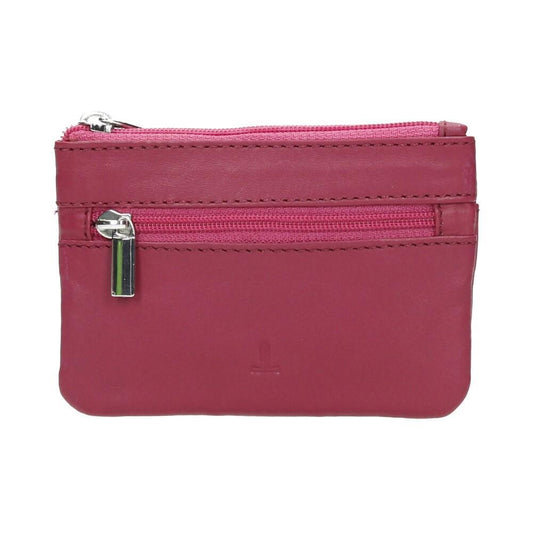 Monedero de Piel para Mujer J.L. Piel con Llavero y Doble Cremallera - Fucsia