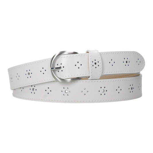 Cinturón de Piel Mujer GS Urban Blanco Calado Fabricado en España