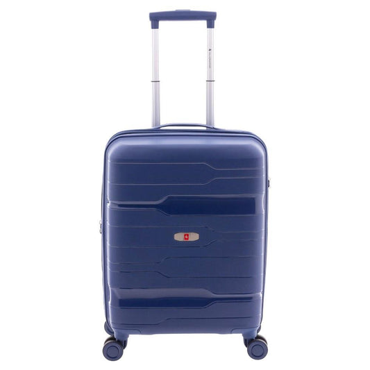Vista frontal de la maleta de cabina Boxing de Gladiator en color azul marino fabricada en polipropileno resistente.