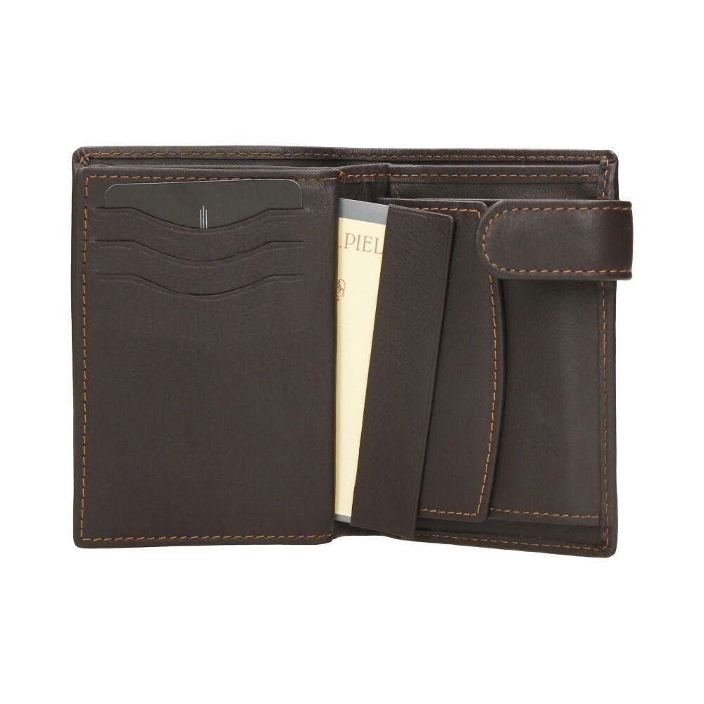 Cartera de Piel Vertical J.L. Piel Clasic Marrón con RFID y Porta DNI Extraíble