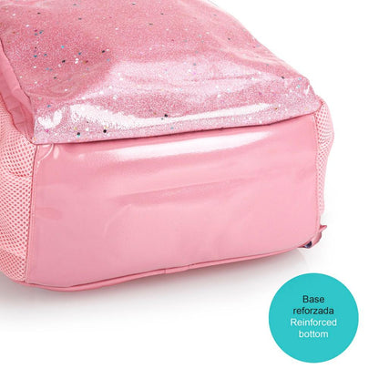 Mochila Escolar Gabol Glam Rosa Palo con Glitter para Niña 1º y 2º Primaria