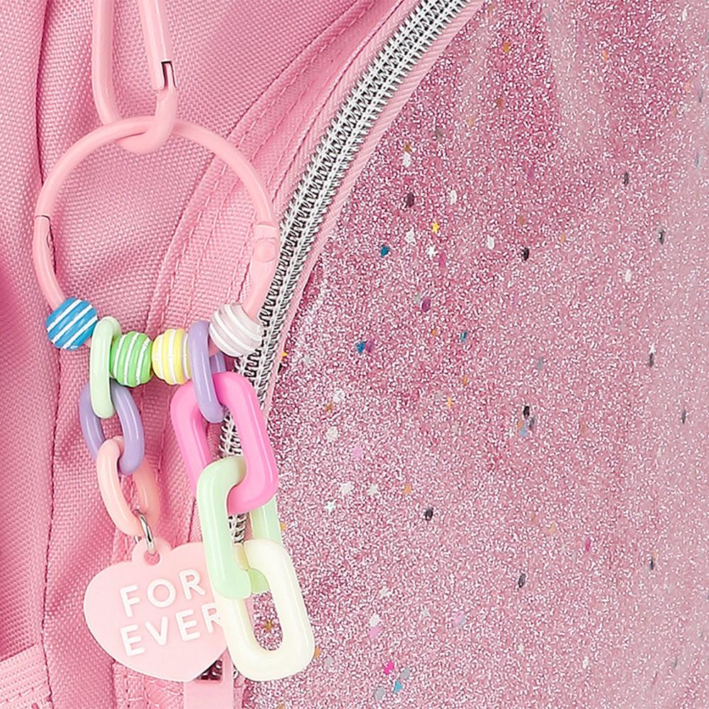 Mochila Escolar Gabol Glam Rosa con Glitter 3 Compartimentos