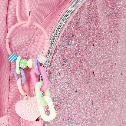 Mochila Escolar Gabol Glam Rosa con Glitter 3 Compartimentos
