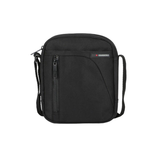 Vista frontal de la bandolera para hombre Gabol Crony Eco en color negro, fabricada con material reciclado rPET, repelente al agua y con varios bolsillos organizadores.