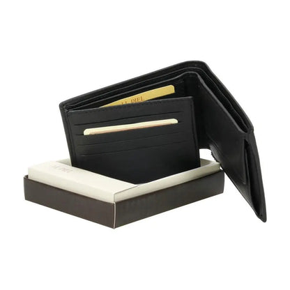 Cartera de piel J.L Piel presentada en caja individual, ideal para regalo gracias a su diseño clásico y elegante.