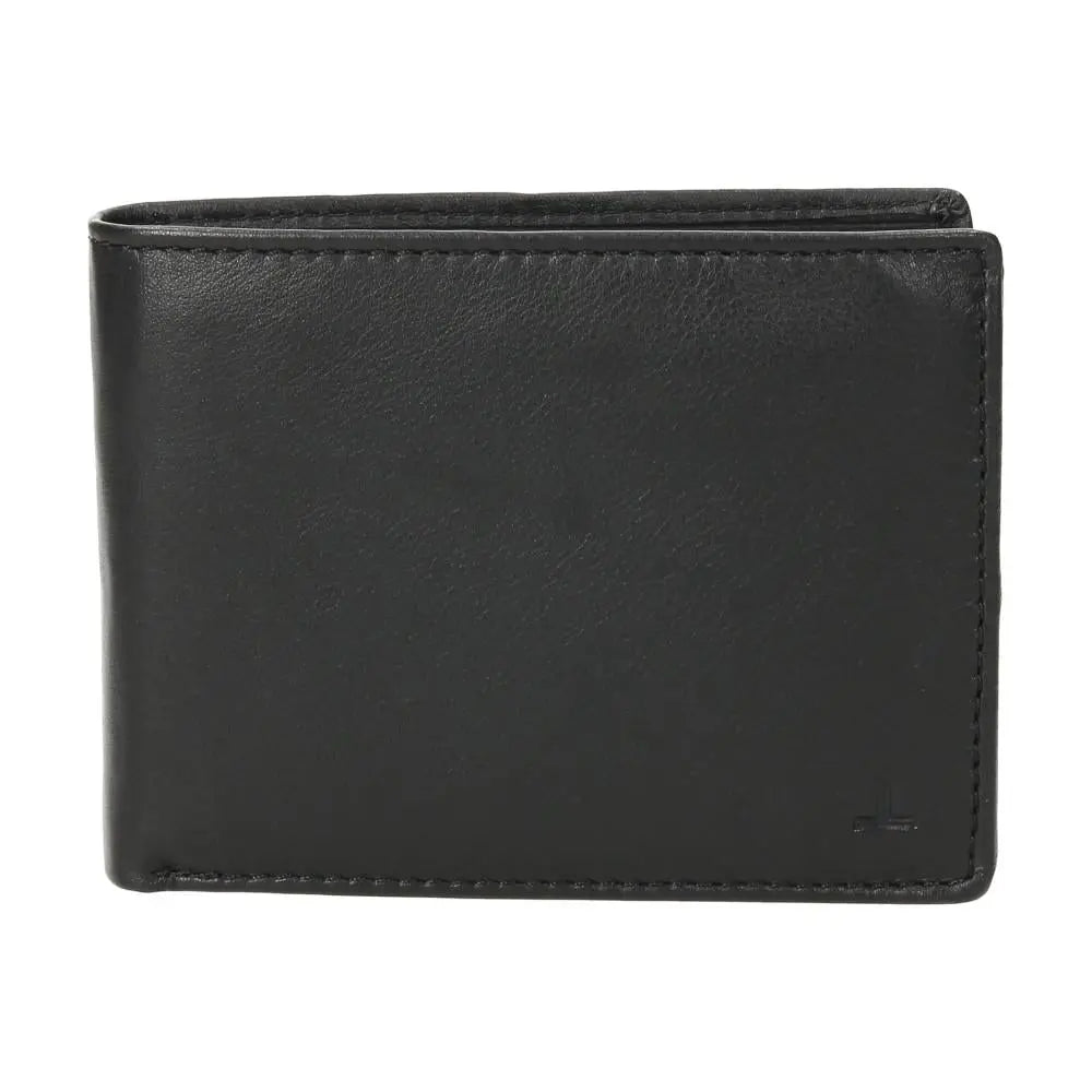 Vista frontal de la cartera de piel para hombre J.L Piel Clasic en color negro con diseño americano sin monedero.