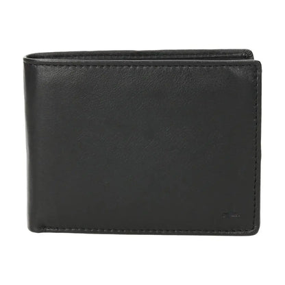 Vista frontal de la cartera de piel para hombre J.L Piel Clasic en color negro con diseño americano sin monedero.