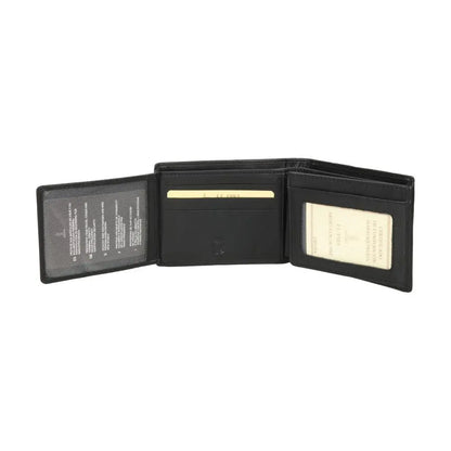 Vista interior de la cartera de piel para hombre J.L Piel con protección RFID y amplia capacidad para tarjetas.
