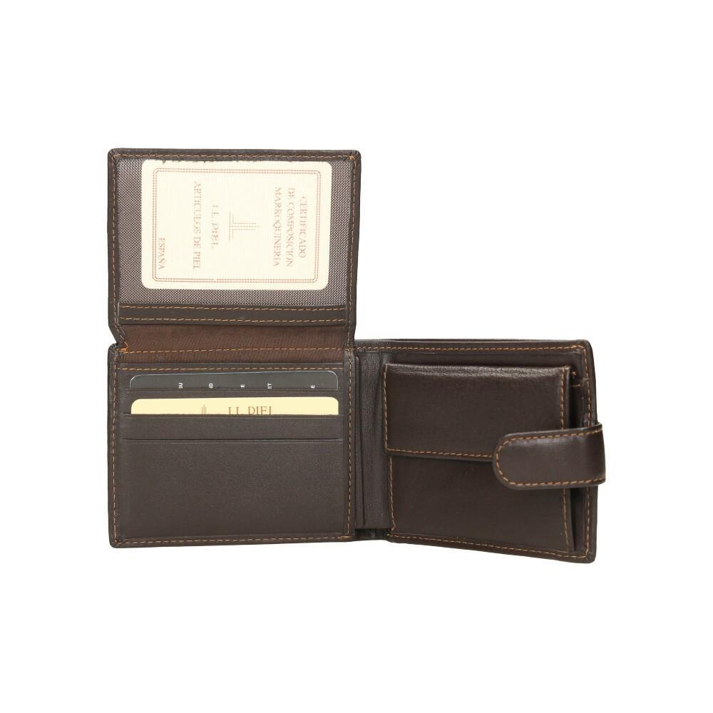 Vista interior completa con porta DNI extraíble, monedero y doble compartimento para billetes.