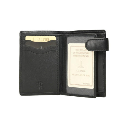 Detalle del interior de la cartera J.L Piel con capacidad para 7 tarjetas, compartimentos para documentación, doble billetera y protección RFID para un uso diario seguro.