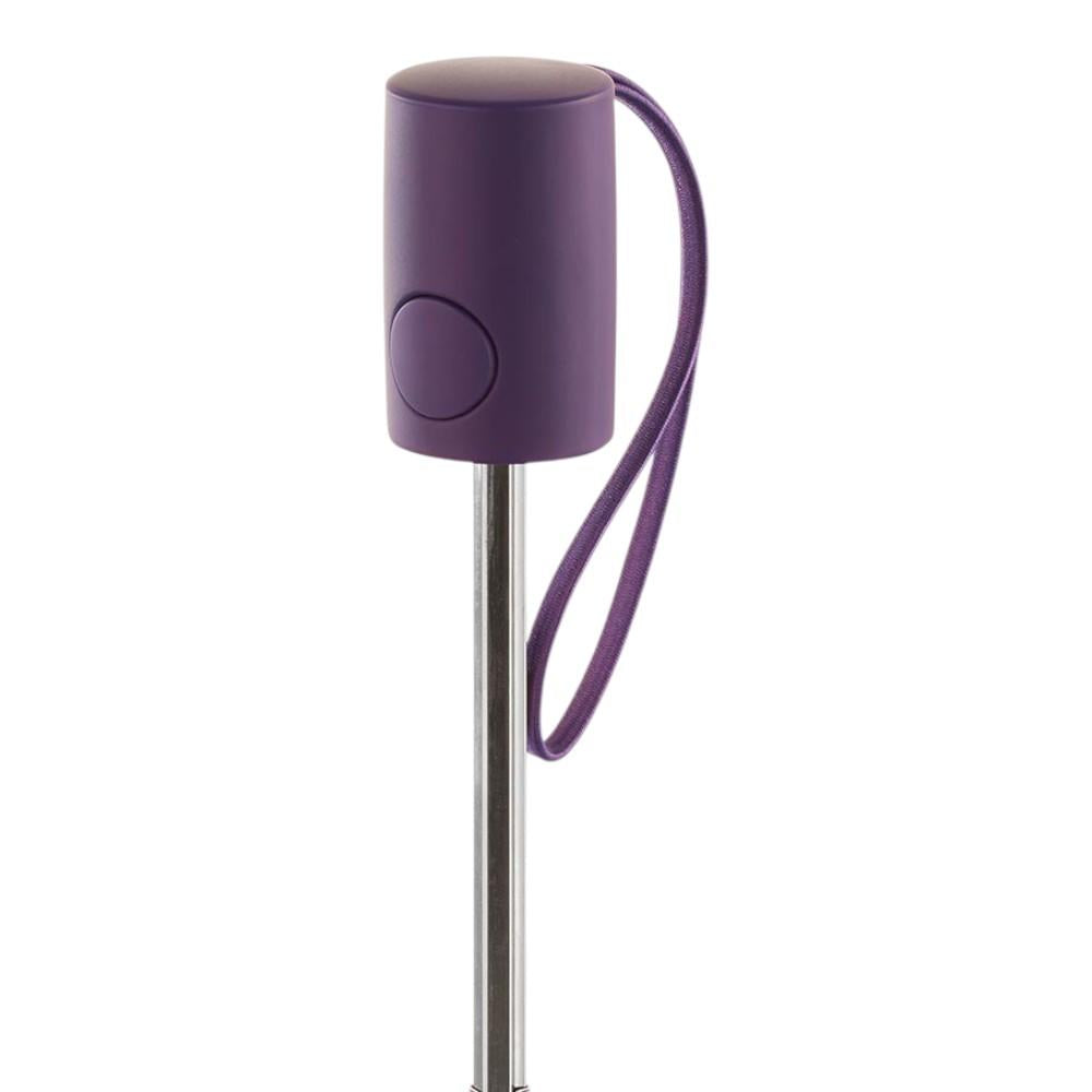 Detalle del mango y la cinta de transporte del paraguas C-Collection Dots en color morado con acabado a juego.