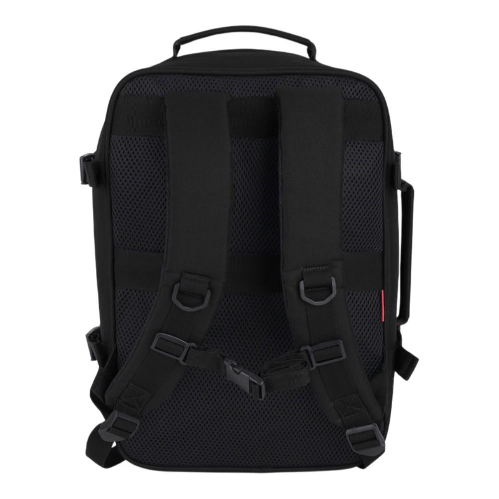 Vista posterior de la mochila Gabol Week negra con espalda acolchada, tirantes regulables y cinta de pecho, disponible en Luisipo.