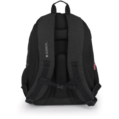 Vista trasera de la mochila Gabol Wolf con espalda ergonómica de rejilla, tirantes acolchados y acople de pecho para llevar el peso con comodidad.