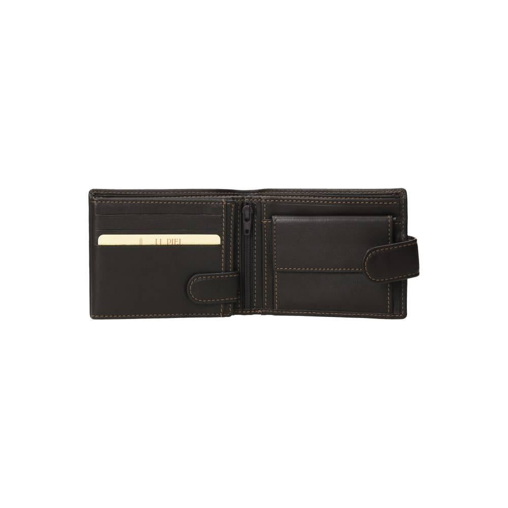 Vista interior de la cartera J.L Piel Classic mostrando el monedero con cierre, las ranuras para tarjetas y la doble billetera para una organización completa.