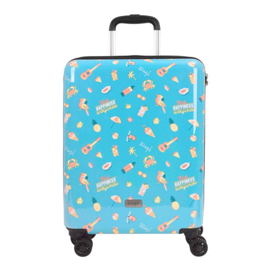 La cara más alegre de tus viajes. Diseño frontal completo con el icónico estampado de nubes y frases motivadoras.