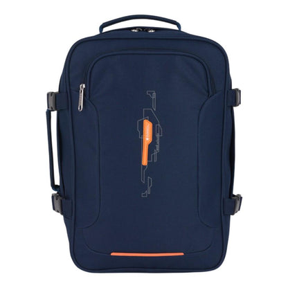 Mochila Gabol Week azul marino de 27 × 39 × 18 cm, formato compacto de 19 litros diseñado para viajar como equipaje de mano.