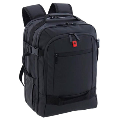 Vista frontal de la mochila bajo asiento Gladiator Artic en color negro, apta para Vueling y perfecta para viajar sin facturar.