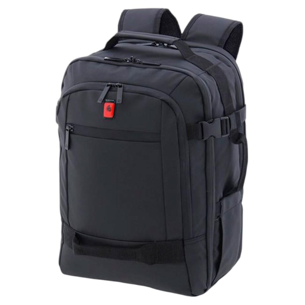 Vista en perspectiva de la mochila bajo asiento Gladiator Artic negra, diseñada para viajar en cabina sin costes adicionales de equipaje.