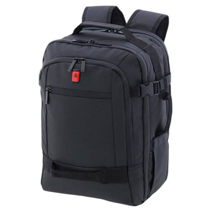Vista en perspectiva de la mochila bajo asiento Gladiator Artic negra, diseñada para viajar en cabina sin costes adicionales de equipaje.