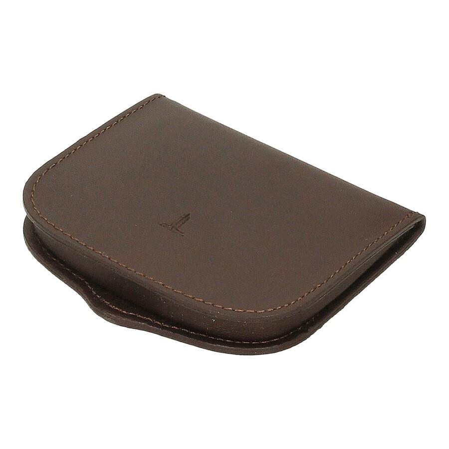 Vista exterior del monedero de tacón J.L Piel marrón chocolate, fabricado artesanalmente en Ubrique con piel de calidad y disponible en Luisipo.