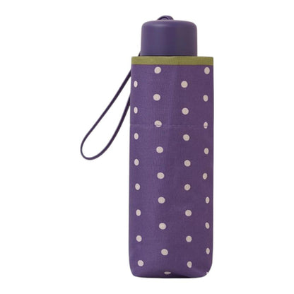 Vista frontal del paraguas corto para mujer C-Collection Dots en color morado con estampado de lunares y funda a juego.