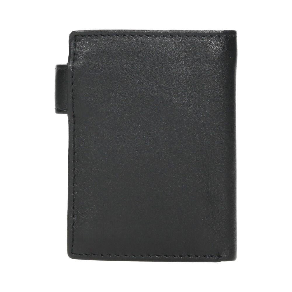 Vista posterior de cartera masculina J.L Piel fabricada en piel negra de alta calidad con diseño compacto y elegante.
