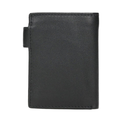 Vista posterior de cartera masculina J.L Piel fabricada en piel negra de alta calidad con diseño compacto y elegante.