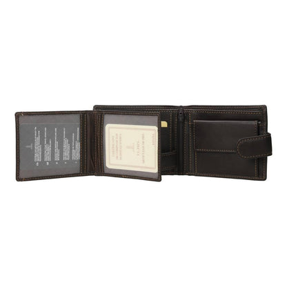 Detalle del interior de la cartera americana J.L Piel con porta DNI extraíble, capacidad para tarjetas y compartimentos para billetes con protección RFID.