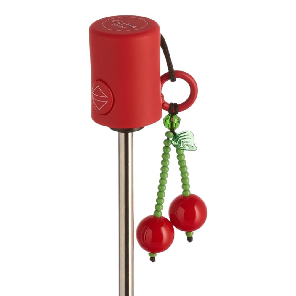 Detalle del puño reciclable y sistema abre y cierra automático del paraguas Bisetti Gridix rojo.