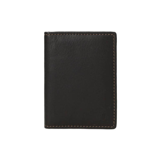Vista frontal del tarjetero J.L Piel fabricado íntegramente en piel auténtica marrón con diseño extrafino, capacidad para 8 tarjetas y protección RFID.