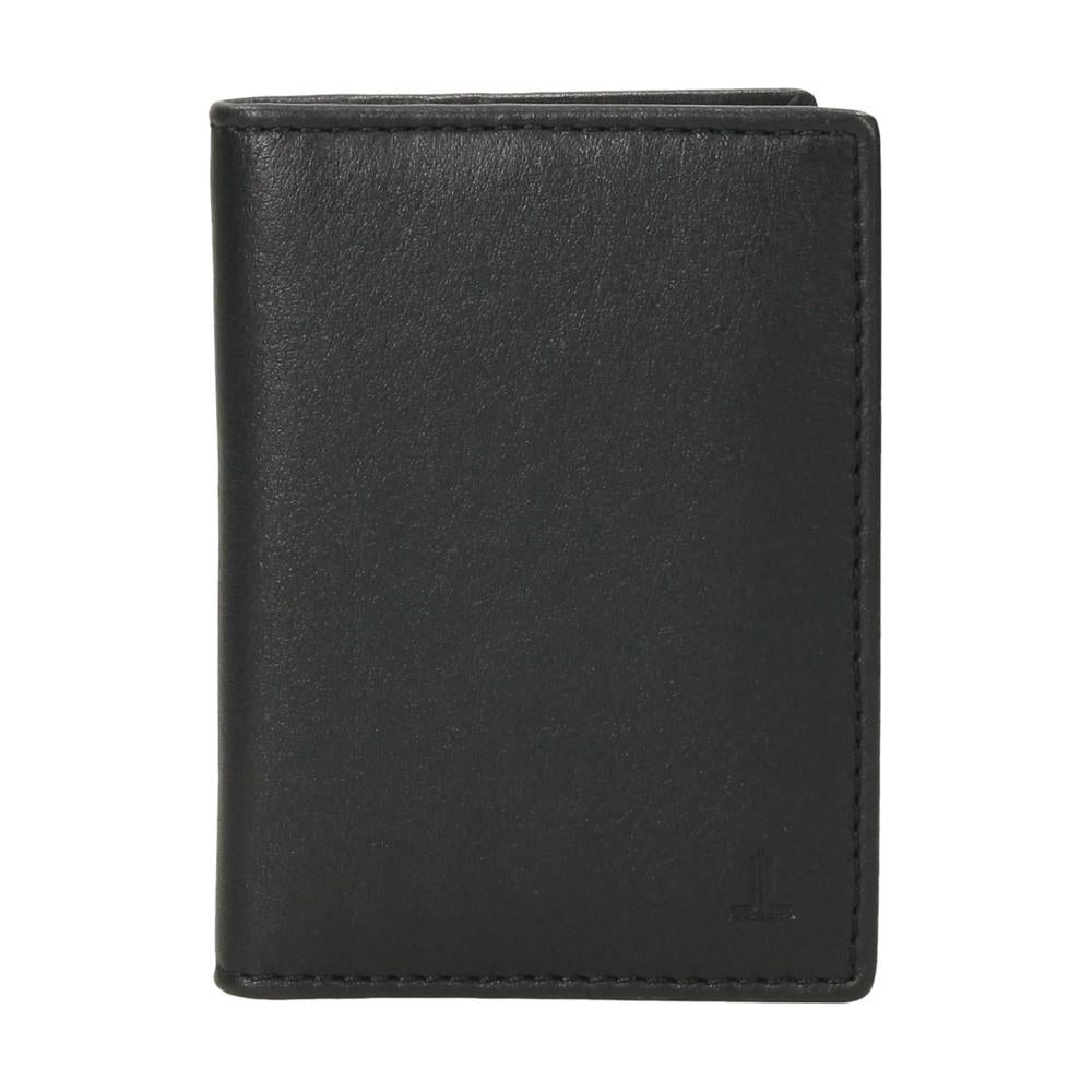Vista frontal del tarjetero J.L Piel fabricado íntegramente en piel auténtica negra con diseño extrafino, capacidad para 8 tarjetas y protección RFID.
