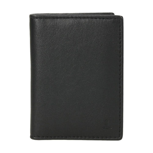 Vista frontal del tarjetero J.L Piel fabricado íntegramente en piel auténtica negra con diseño extrafino, capacidad para 8 tarjetas y protección RFID.