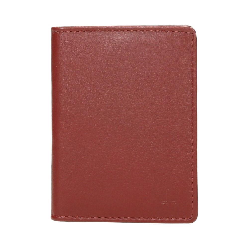 Vista frontal del tarjetero J.L Piel fabricado íntegramente en piel auténtica roja con diseño extrafino, capacidad para 8 tarjetas y protección RFID.