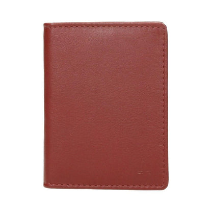 Vista frontal del tarjetero J.L Piel fabricado íntegramente en piel auténtica roja con diseño extrafino, capacidad para 8 tarjetas y protección RFID.