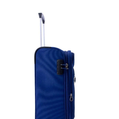 Detalle superior lateral de la cremallera y fuelle de la maleta de cabina tela.