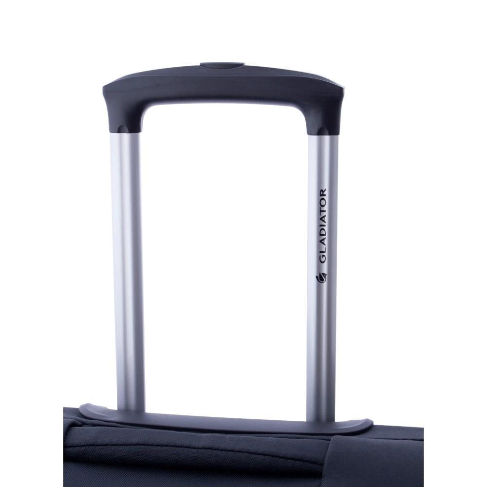 Detalle de alta calidad del tirador telescópico de la maleta de cabina blanda.