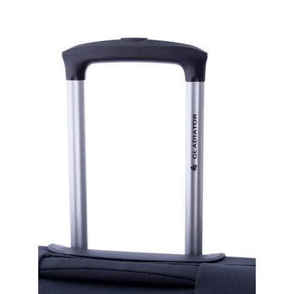 Detalle de alta calidad del tirador telescópico de la maleta de cabina blanda.