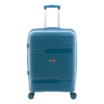 Interior de la maleta mediana Boxing azul Blondy mostrando el separador de red con cremallera y forro de calidad.