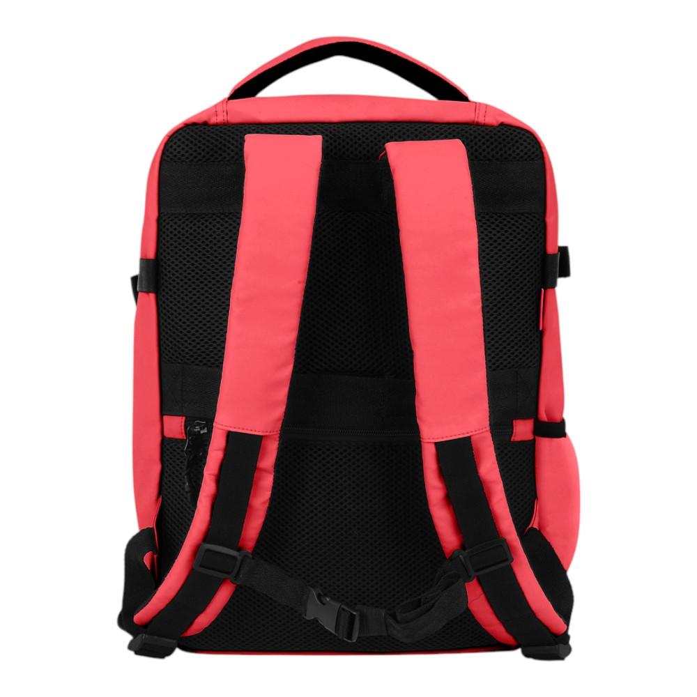 Vista trasera de la mochila Luisipo Gabol Vancouver color coral con correas acolchadas y malla transpirable