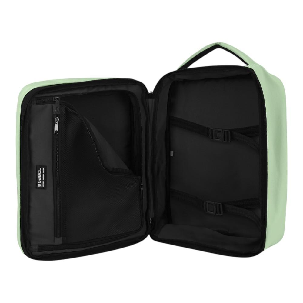 Interior de la mochila Luisipo Gabol Vancouver verde agua con compartimentos organizadores y cintas de sujeción