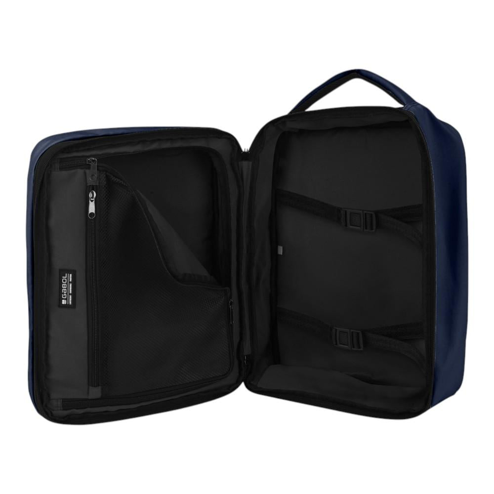 Interior de la mochila Luisipo Gabol Vancouver azul marino con compartimentos organizadores y cintas de sujeción