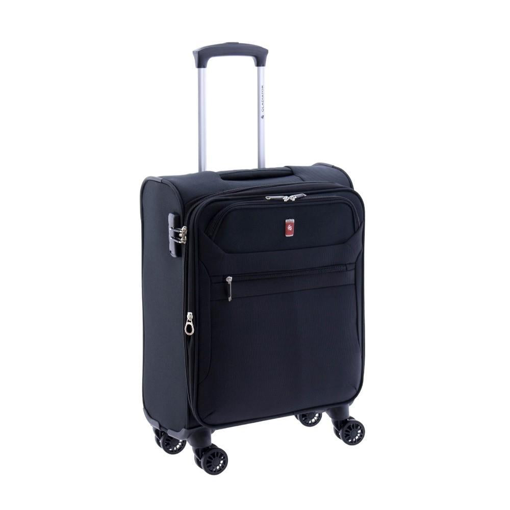 Vista en ángulo de la maleta Gladiator 3D destacando sus 8 ruedas dobles.