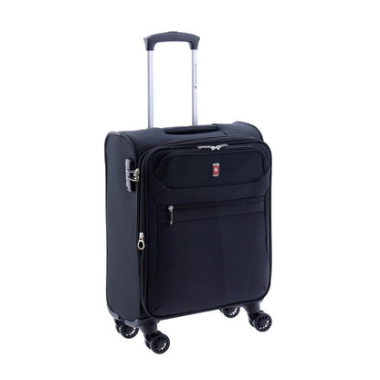 Vista en ángulo de la maleta Gladiator 3D destacando sus 8 ruedas dobles.