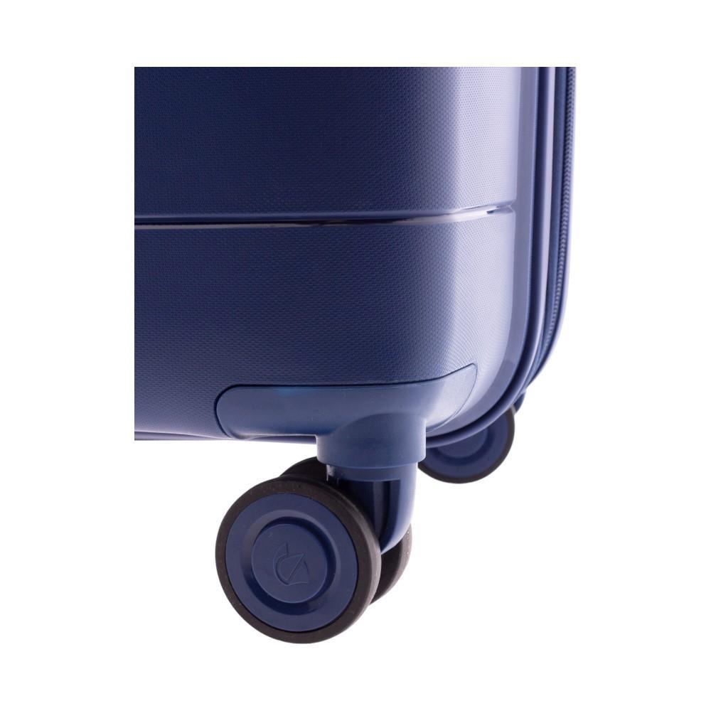  Detalle de las ruedas con amortiguación de la maleta grande Boxing azul marino.