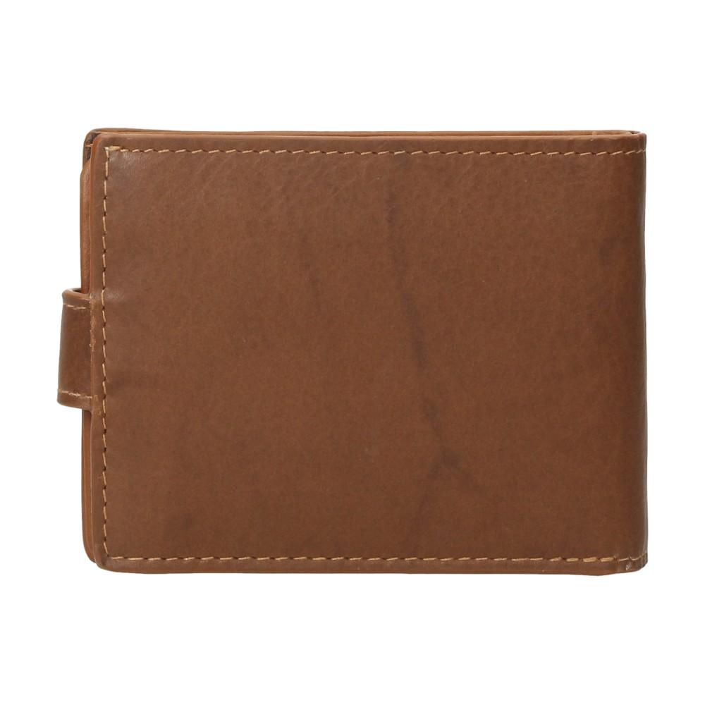 Parte posterior de la cartera de piel Cerdeña en color marrón, destacando la textura suave de la piel y el acabado de la trabilla